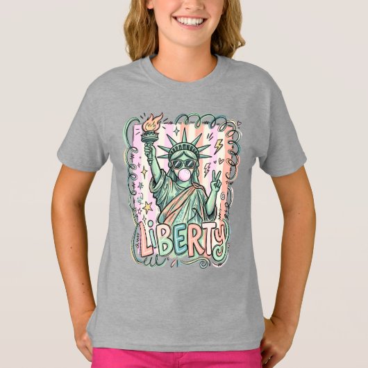 ユーモラスな自由の女神バブルガム愛国 Tシャツ (正面)