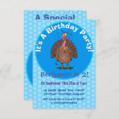 ユーモラスな茶色の農場のニワトリとハエの漫画 招待状 (正面/裏面)