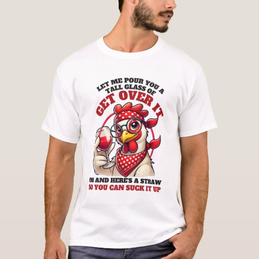 ユーモラスな西部劇のニワトリ Tシャツ (正面)