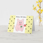 ユーモラスな豚の誕生日 カード (黄色い花)