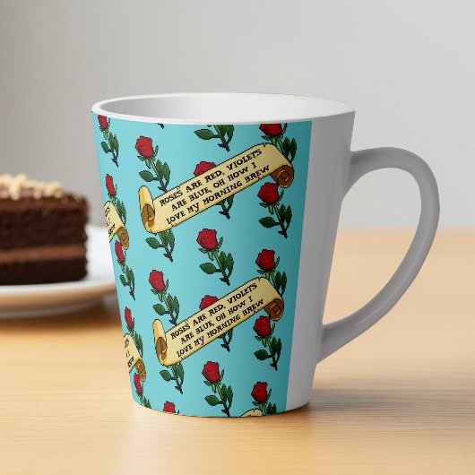 ユーモラスな赤いバラは赤いコーヒーの詩のリボンパターン カフェラテマグ