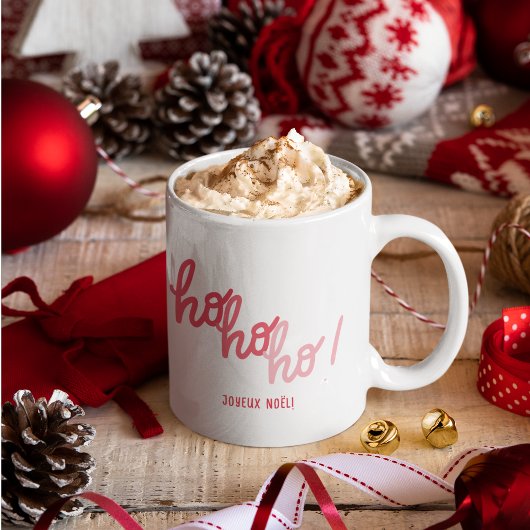 ユーモラスな赤とピンクのHohoho Joyeux Noelタイポグラフィー マグカップ