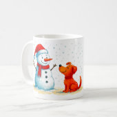 ユーモラスな雪だるまと犬の冬 コーヒーマグカップ (正面左)