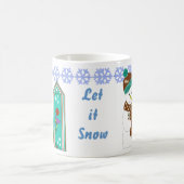 ユーモラスな雪だるまと鳥の家 コーヒーマグカップ (中央)