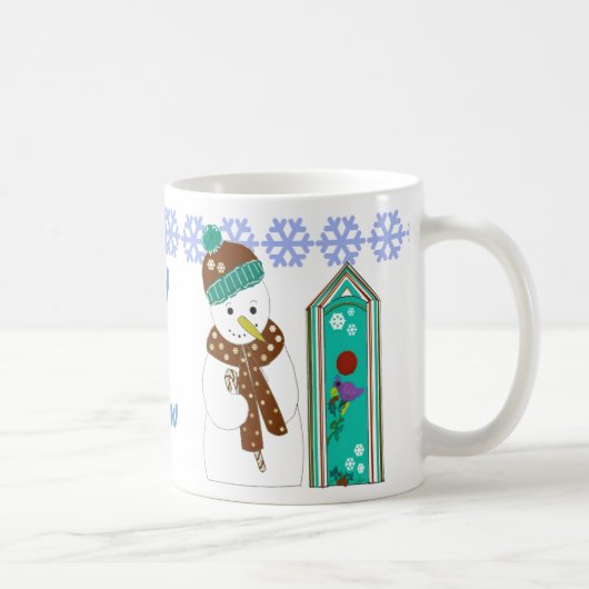 ユーモラスな雪だるまと鳥の家 コーヒーマグカップ (右)