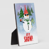 ユーモラスな雪だるまの松の木のクリスマス飾りプレート フォトプラーク (側面)