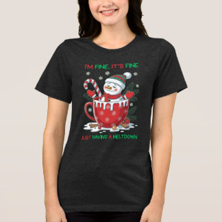 ユーモラスな雪だるまの溶け方 クリスマス トライブレンドＴシャツ