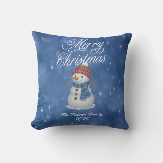 ユーモラスな雪だるま メリークリスマス クッション (正面)