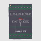 ユーモラスな青と緑のゴルフタオル「Ho Ho Hole in One」 ゴルフタオル (正面)