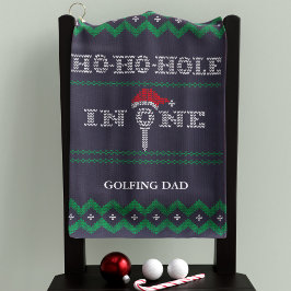 ユーモラスな青と緑のゴルフタオル「Ho Ho Hole in One」 ゴルフタオル