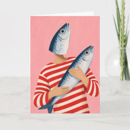 ユーモラスな魚のハグ さかなのイラスト ほのぼのサバ 海辺のナチュラルな カード