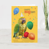 ユーモラスな黄色い頭のコンゴウインコの誕生日お祝い カード (正面)