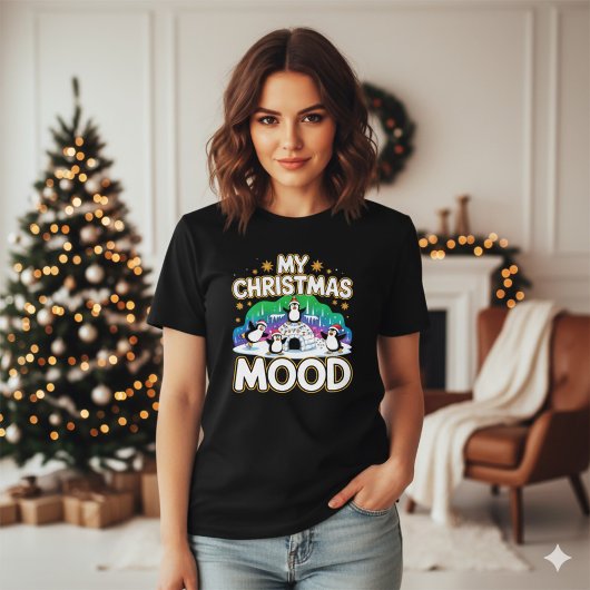 ユーモラスな黒いお祭りペンギンのアイスドーム クリスマス Tシャツ
