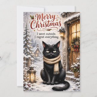 ユーモラスな黒猫のクリスマスカード - サラリーマン風のウィンター シーズンカード