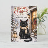 ユーモラスな黒猫のクリスマスカード - サラリーマン風のウィンター シーズンカード (スタンド正面)