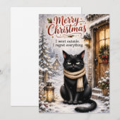 ユーモラスな黒猫のクリスマスカード - サラリーマン風のウィンター シーズンカード (正面/裏面)