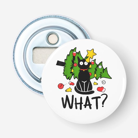ユーモラスな黒猫 クリスマスツリー メリーサンタ 面白いネコ 栓抜き (正面)