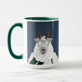 ユーモラスな「Fleece Navidad」羊のキャラクター ブルーグレー マグカップ (左)