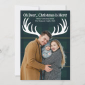 ユーモラスな「Oh Deer クリスマスがやってきた」写真 シーズンカード (正面)