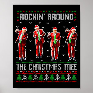 ユーモラス トランプ クリスマスツリーの周りでロック ポスター