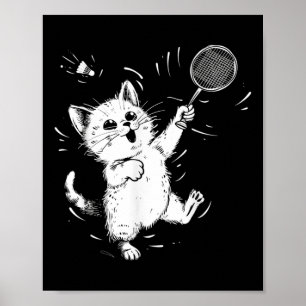 ユーモラス バドミントン かわいい猫 バドミントン プレーヤー シャトル ポスター