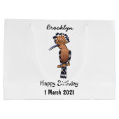 ユーラシアフーポーの鳥の漫画イラストレーション ラージペーパーバッグ (裏面)