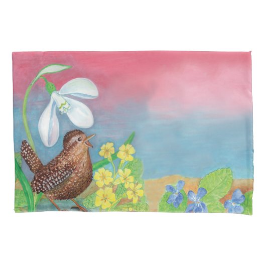 ユーラシアワレン&スノードロップ&プリムローズ 枕カバー (正面)