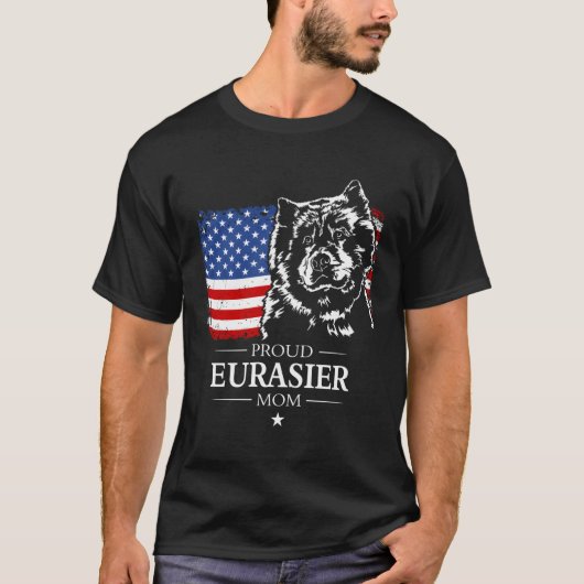 ユーラシ誇りを持ったアの母アメリカ国旗の愛国犬のGif Tシャツ (正面)