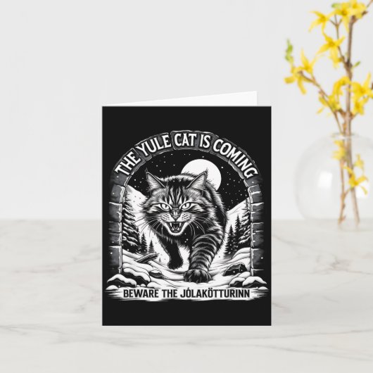 ユールキャットがやってくる ジョラクットゥリンの警告 カード (黄色い花)