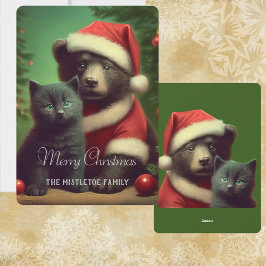 ユールビンテージベア&黒猫フラットクリスマス シーズンカード