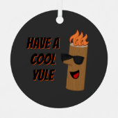 ユール(キリスト降誕祭)が燃えカッコいいるログクリスマスを過ごす メタルオーナメント (正面)