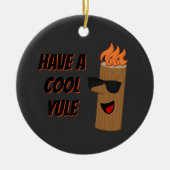 ユール（キリスト降誕祭）が燃えカッコいいるログクリスマスを過ごす メタルオーナメント (正面)