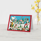 ユール(キリスト降誕祭)アイスランドの若者たち、クリスマス・プランクス・イン・スノー カード (黄色い花)