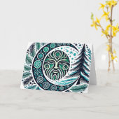 ユール（キリスト降誕祭）ウィンター至グリーンマン カード (黄色い花)