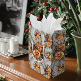 ユール（キリスト降誕祭）ウィンター至ナチュラルパイン&オレンジ ミディアムペーパーバッグ