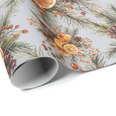ユール（キリスト降誕祭）ウィンター至ナチュラルパイン&オレンジ ラッピングペーパー (ロールコーナー)