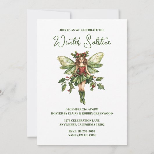 ユール（キリスト降誕祭）ウィンター至ホリーフェアリー異教のウィッカ 招待状 (正面)