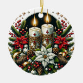 ユール(キリスト降誕祭)ウィンター至ポインセチア&グリーンリーウィッカ セラミックオーナメント (正面)