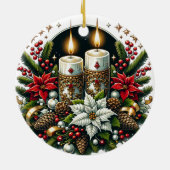 ユール(キリスト降誕祭)ウィンター至ポインセチア&グリーンリーウィッカ セラミックオーナメント (裏面)