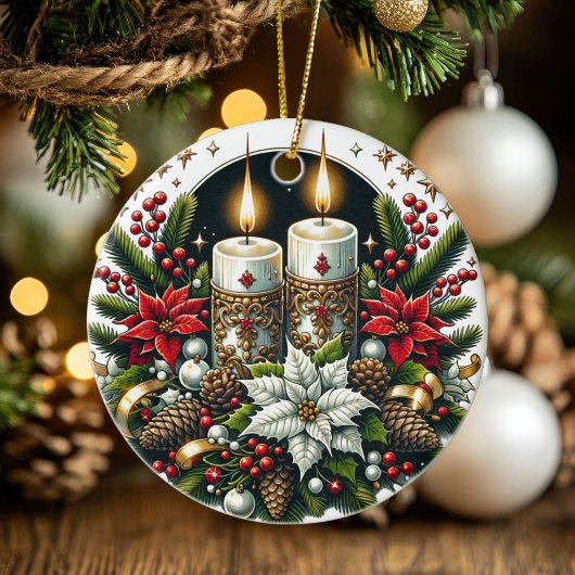 ユール(キリスト降誕祭)ウィンター至ポインセチア&グリーンリーウィッカ セラミックオーナメント