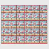 ユール(キリスト降誕祭)クールサンタフラミンゴビーチクリスマス ラッピングペーパー (フラット)