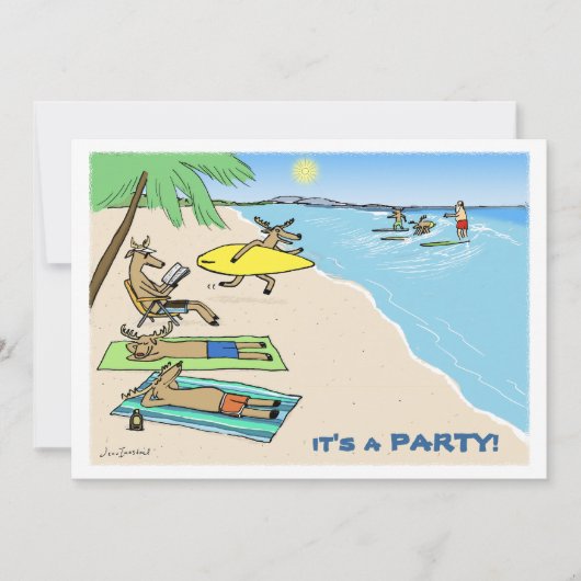 "ユール（キリスト降誕祭）タイド" – サンタ&トナカイビーチバケーション 招待状 (正面)