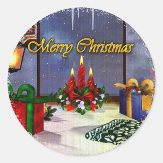 ユール（キリスト降誕祭）タイムリフレクションズホリデーアートギフト先生 ラウンドシール (正面)