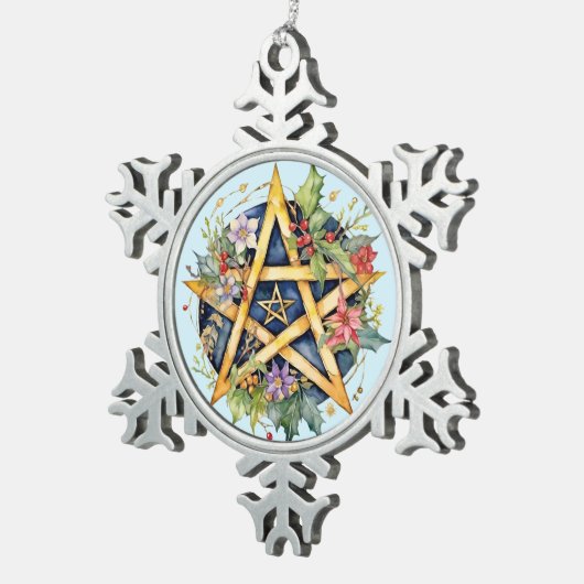 ユール(キリスト降誕祭)ツリーウィンター至フローラウィッカ星形五角形 スノーフレークピューターオーナメント (右)