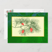 ユール(キリスト降誕祭)パインブランチヴィンテージアートポストカード ポストカード (正面/裏面)