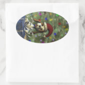 ユール（キリスト降誕祭）パピー楕円ステッカー 楕円形シール (バッグ)