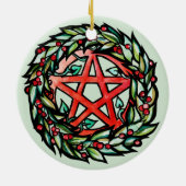 ユール(キリスト降誕祭)リース星形五角形パ異教のンタグラムホリデイ セラミックオーナメント (裏面)