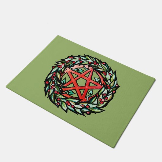 ユール（キリスト降誕祭）リース星形五角形パ異教のンタグラムホリデイ ドアマット (アングル)