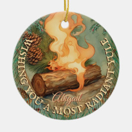 ユール（キリスト降誕祭）ログヴィンテージ冬至両側の円 セラミックオーナメント