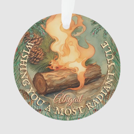 ユール(キリスト降誕祭)ログヴィンテージ冬至両面アクリル オーナメント (正面)